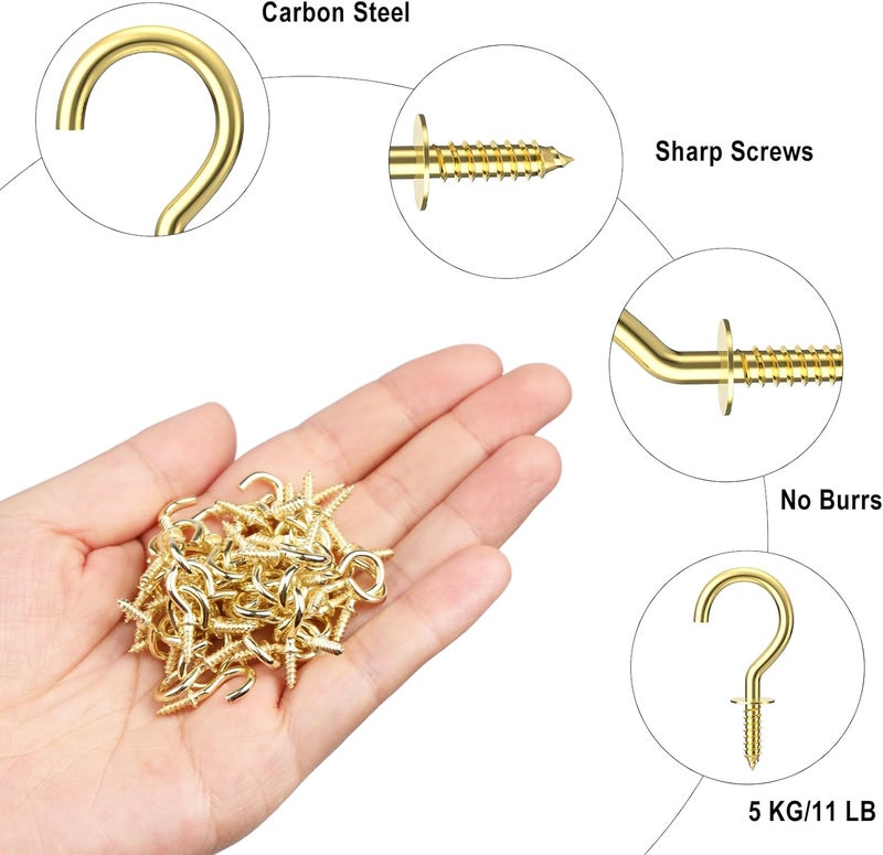 RELBRO 1/2 Inch Small Screw Hooks, Mini Metal Twist in Hooks, Gold, 100 Pcs - Image 4